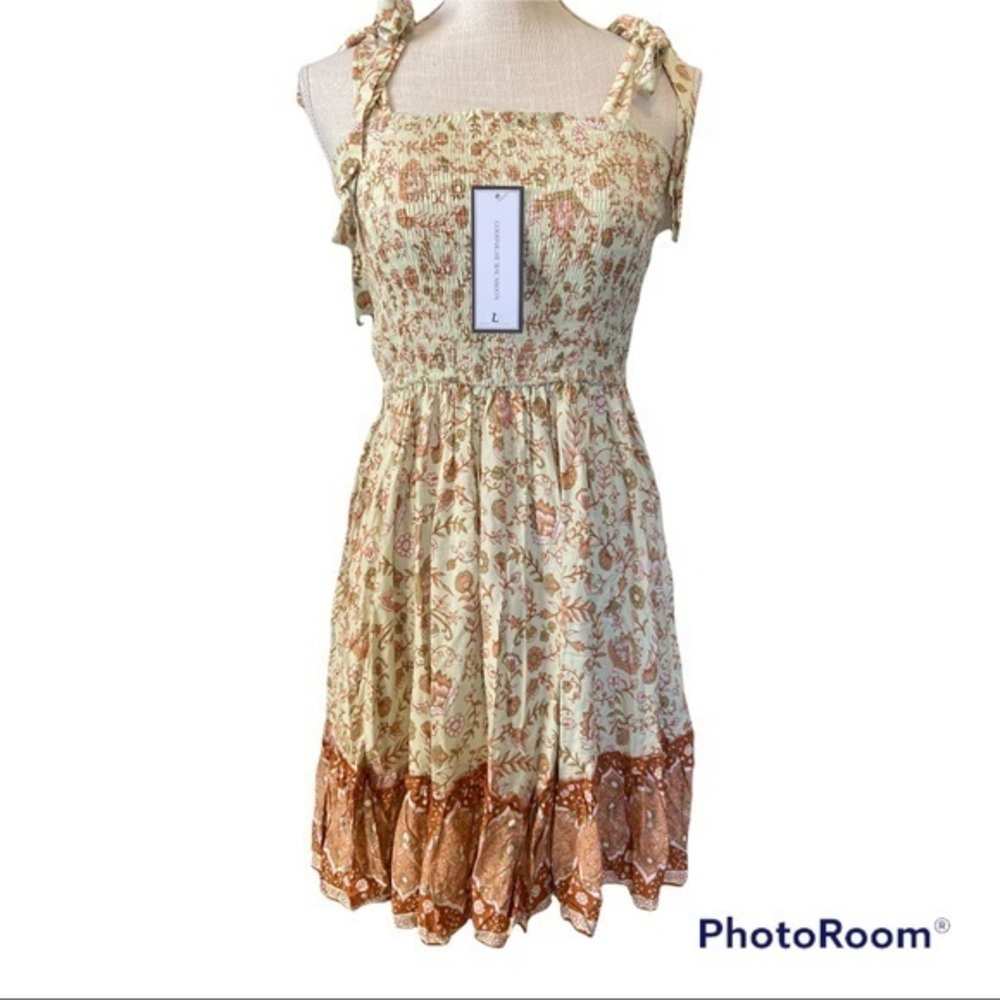 Goodnight Macroroon NWT large floral sundress elastic bodice tie shoulders